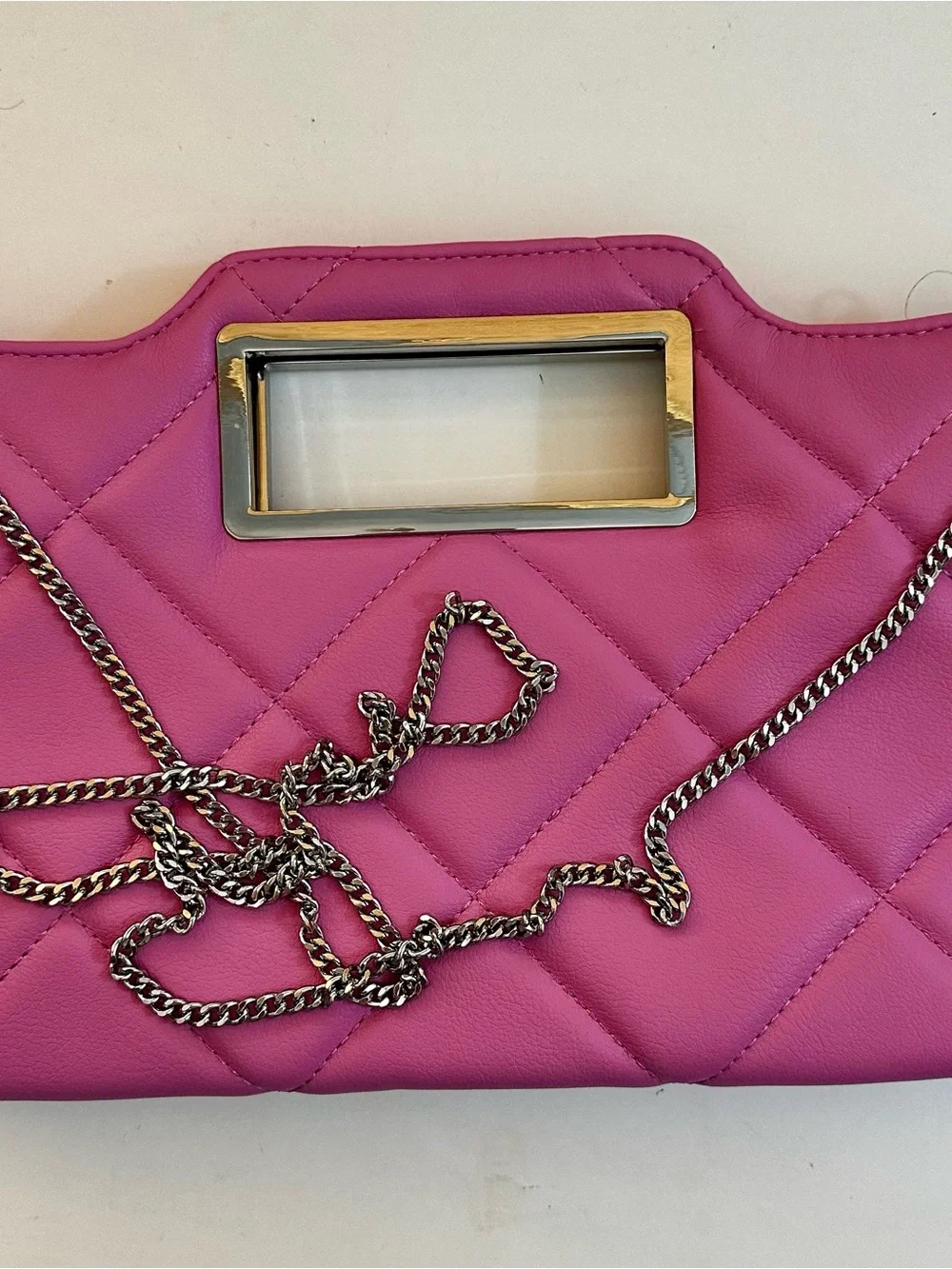 INC Quilted Pink Leatherette Top-Handle Clutch Crossbody